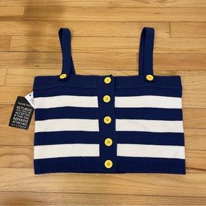 NWT Staud Striped Square Neckline Crop Top Blue White Medium Adjustable Straps